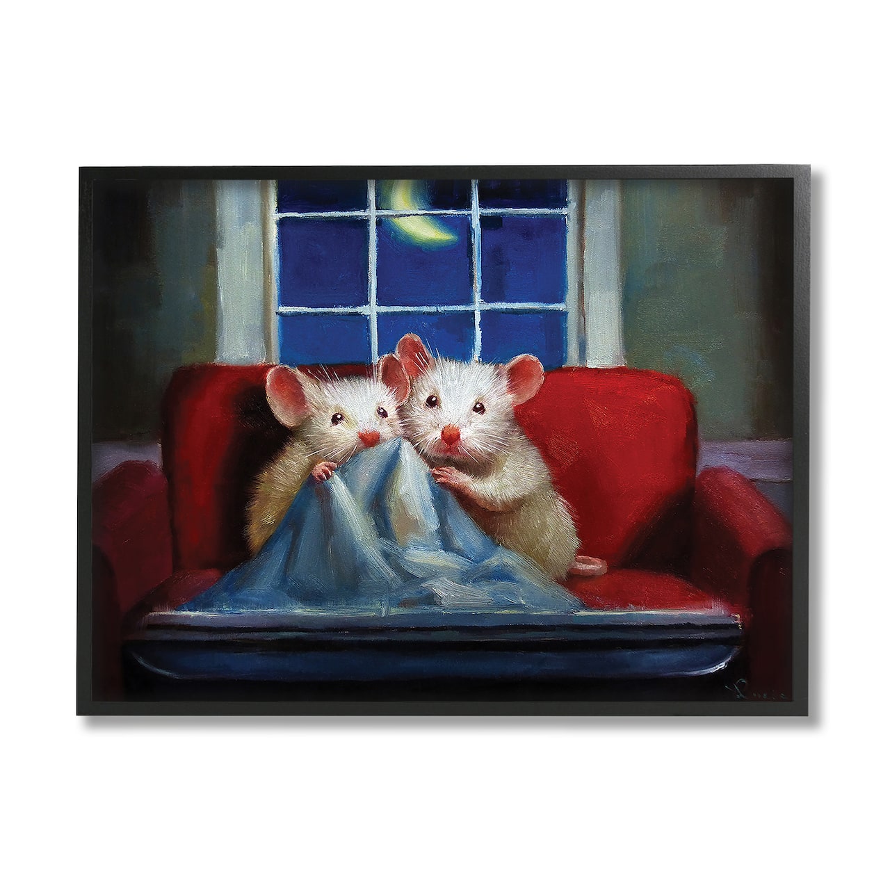 Stupell Industries House Mice Snuggling Under Blanket Watching TV in Black Frame Wall Art